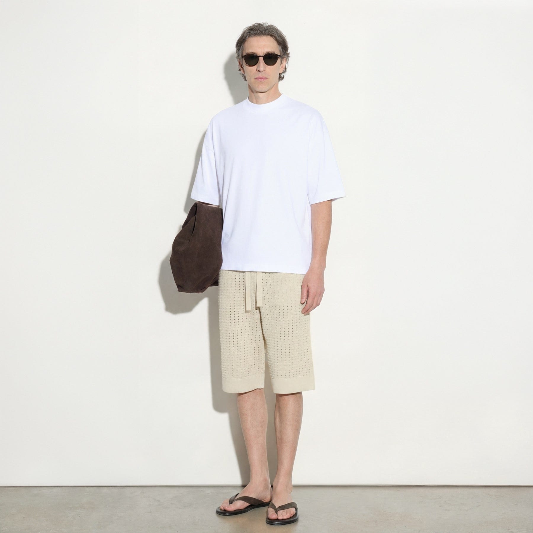 Bermuda con Cintura Elastica in Cotone Traforato Beige Bermuda Maglia Paolo Pecora