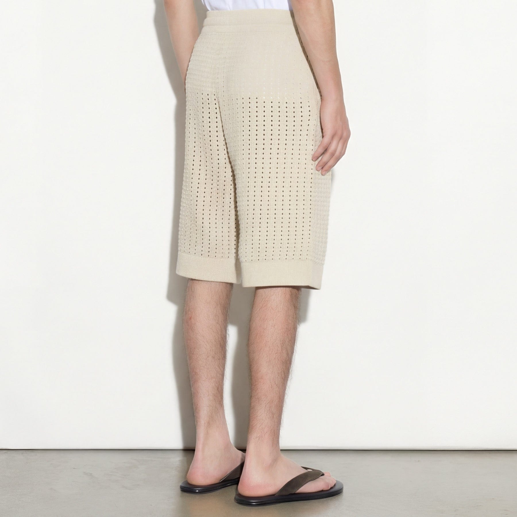 Bermuda con Cintura Elastica in Cotone Traforato Beige Bermuda Maglia Paolo Pecora