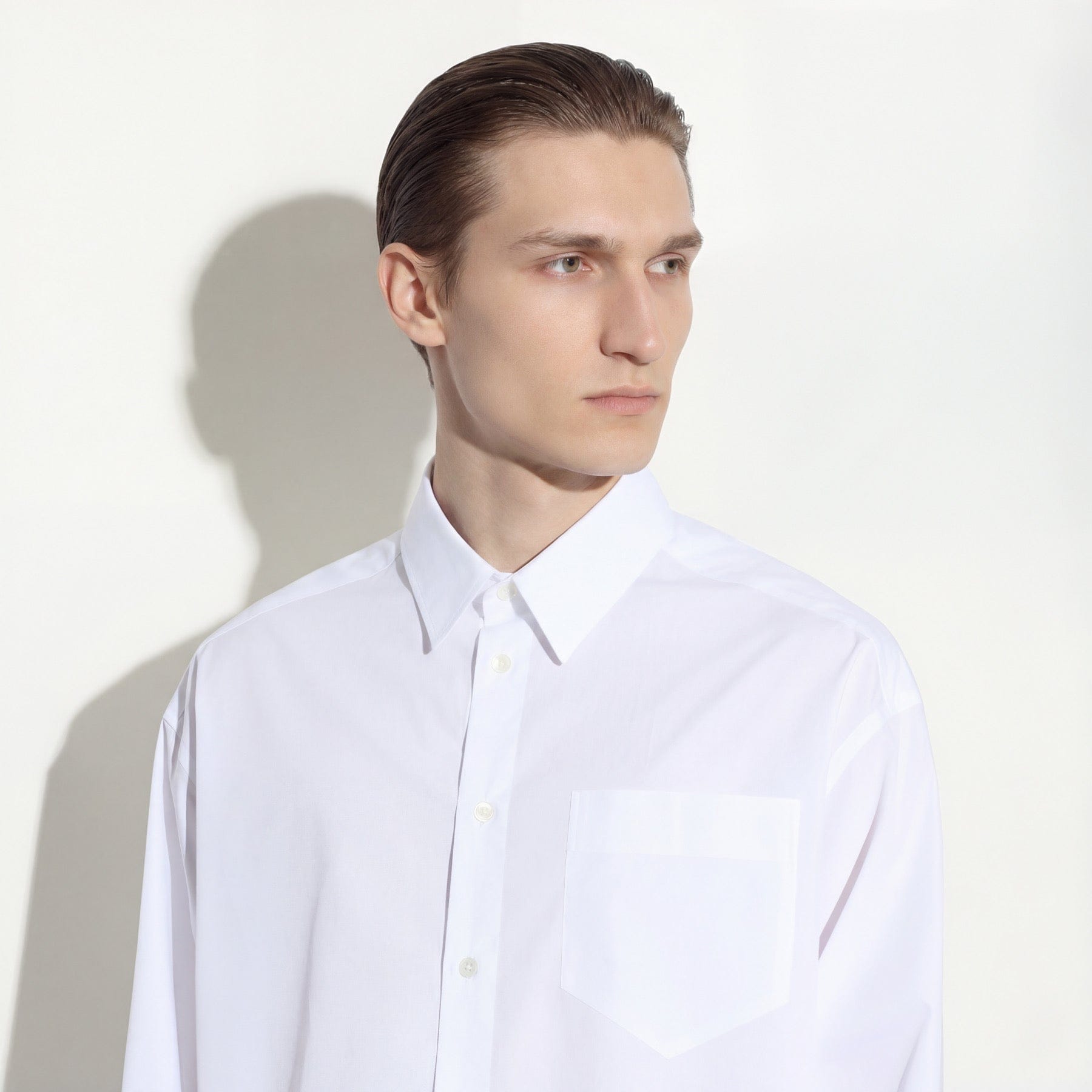 Camicia Boxy Fit a Maniche Lunghe in Cotone Bianco Ottico Camicia Tessuto Paolo Pecora
