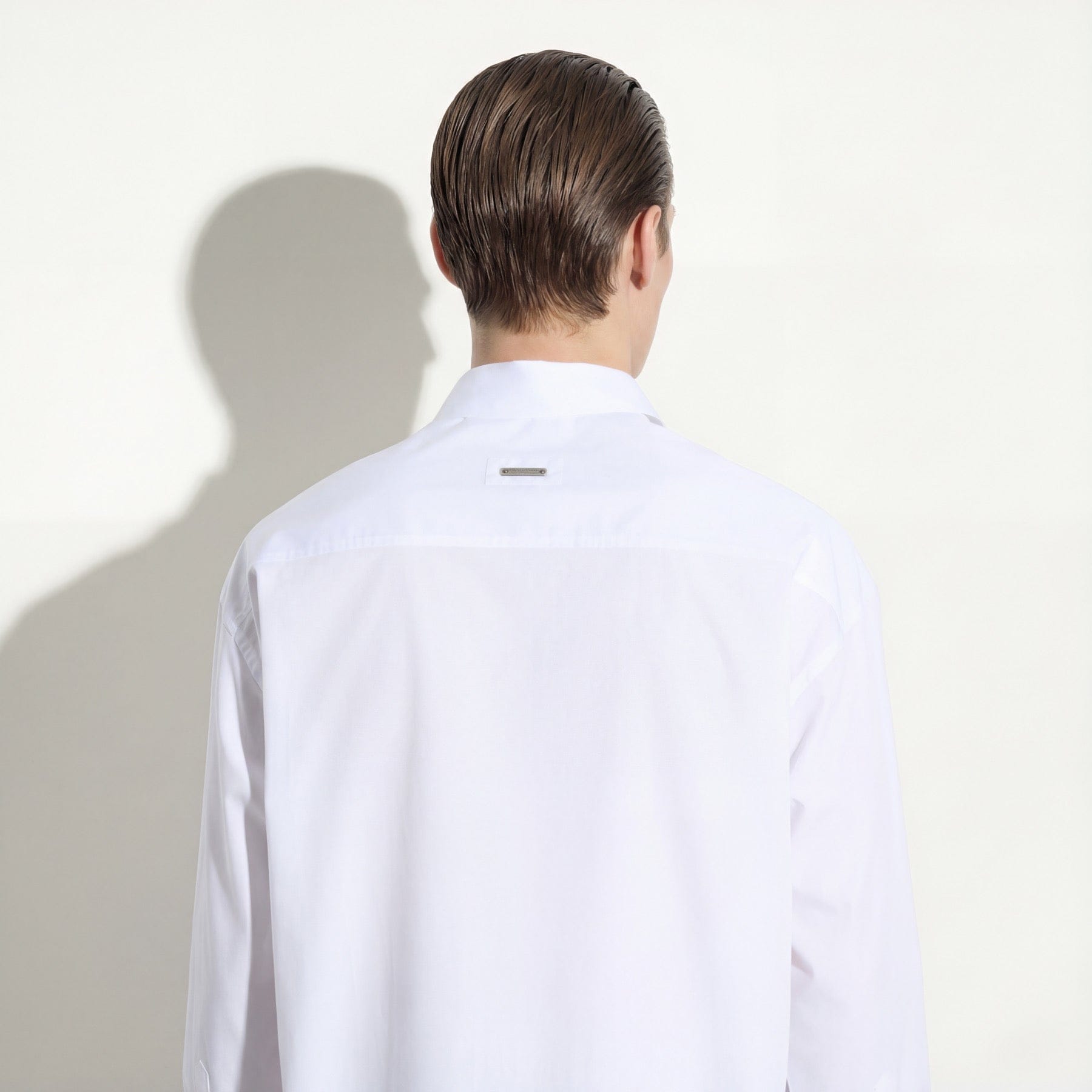 Camicia Boxy Fit a Maniche Lunghe in Cotone Bianco Ottico Camicia Tessuto Paolo Pecora