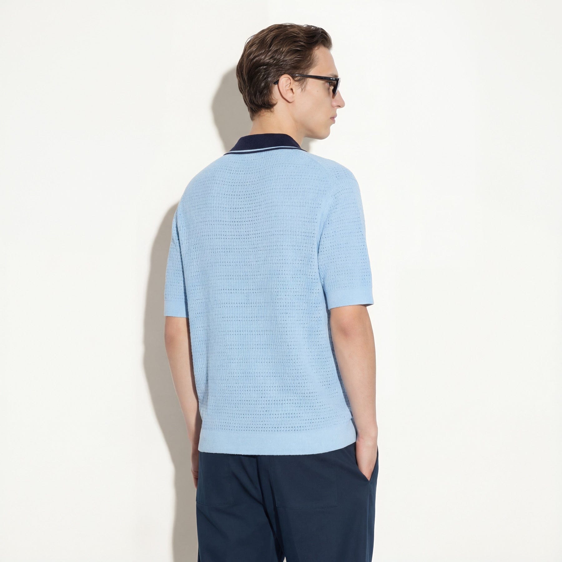 Camicia in Maglia a Punto Diagonale con Dettagli a Contrasto Azzurro Camicia Maglia M / Azzurro Paolo Pecora