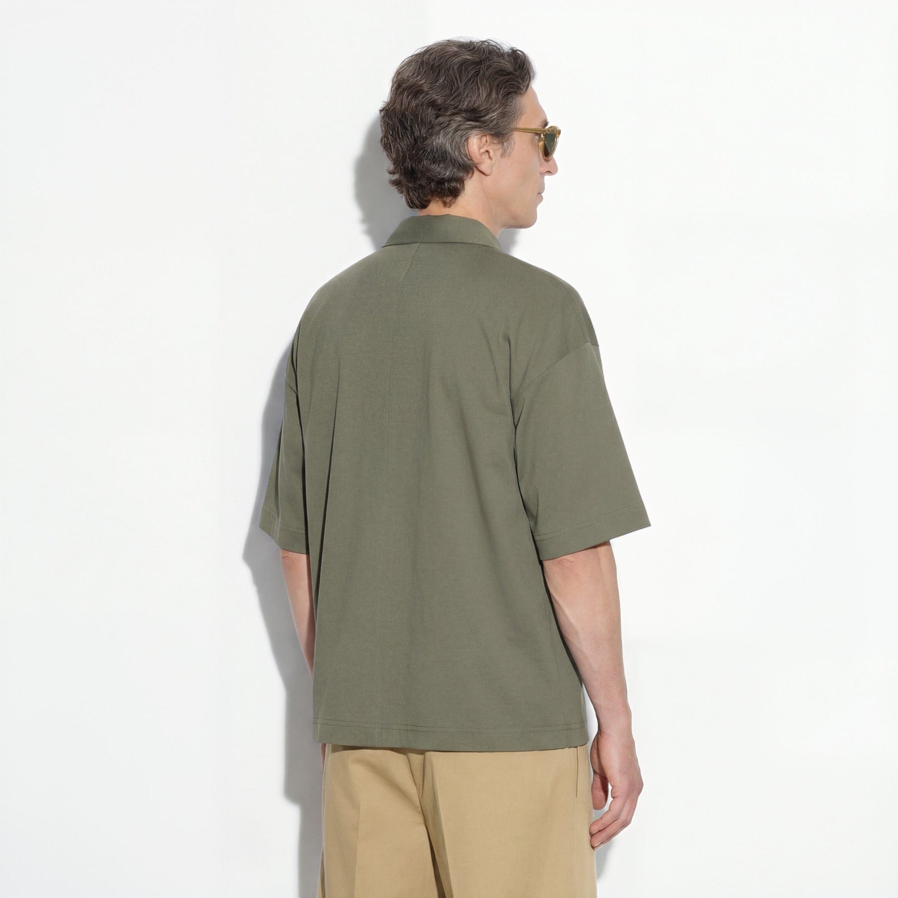 Maglia a Polo Boxy Fit con Collo Aperto in Cotone Verde Scuro Maglia A Polo Paolo Pecora