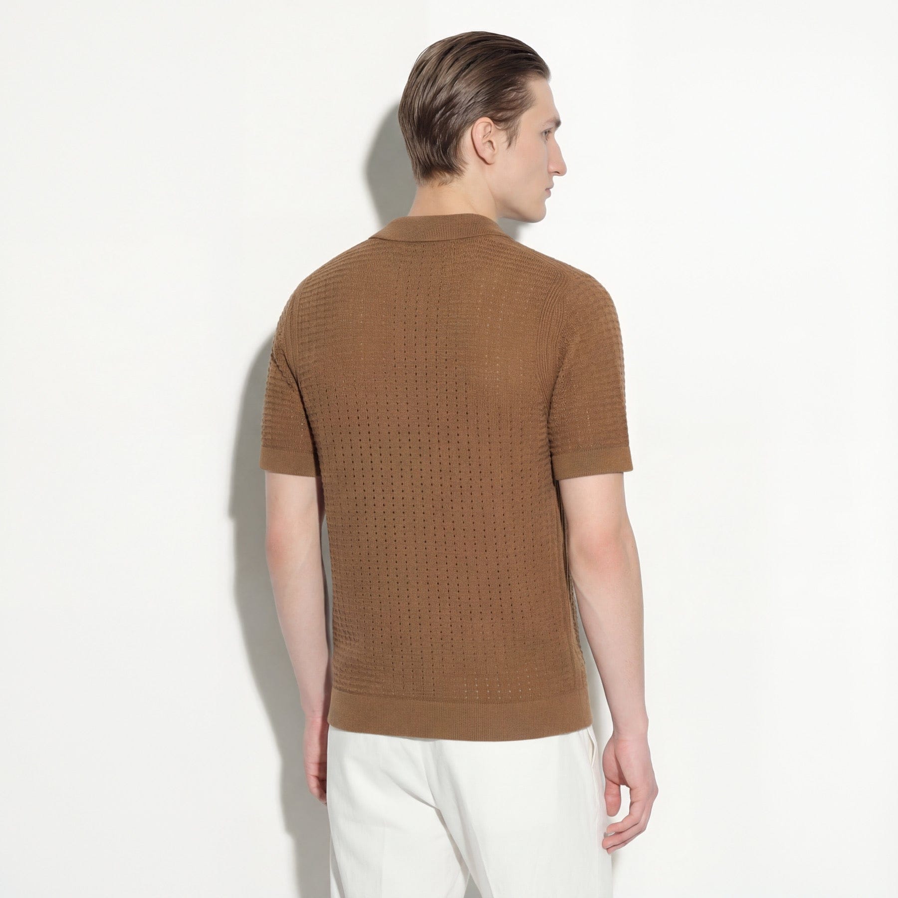 Maglia a Polo in Cotone Traforato Nocciola Maglia A Polo Paolo Pecora