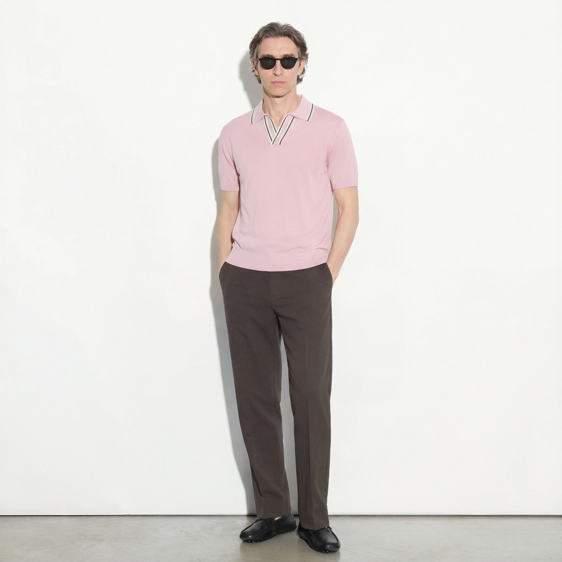 Maglia a Polo Loose Fit in Seta Cotone con Collo a Contrasto Rosa Maglia A Polo Paolo Pecora