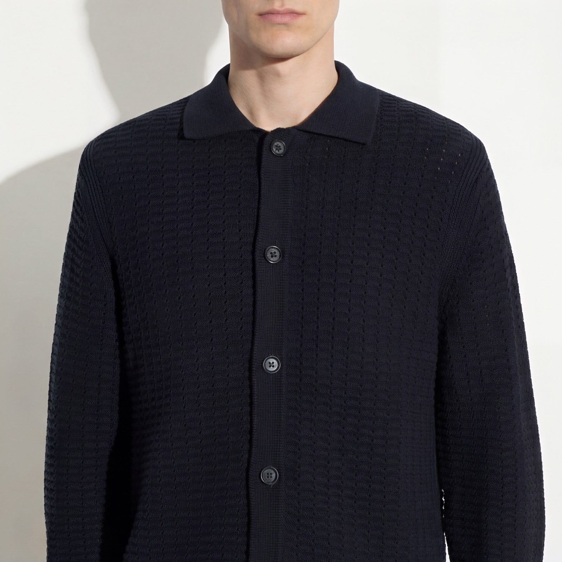 Maglia Cardigan in Cotone Traforato Nero Maglia Cardigan Paolo Pecora