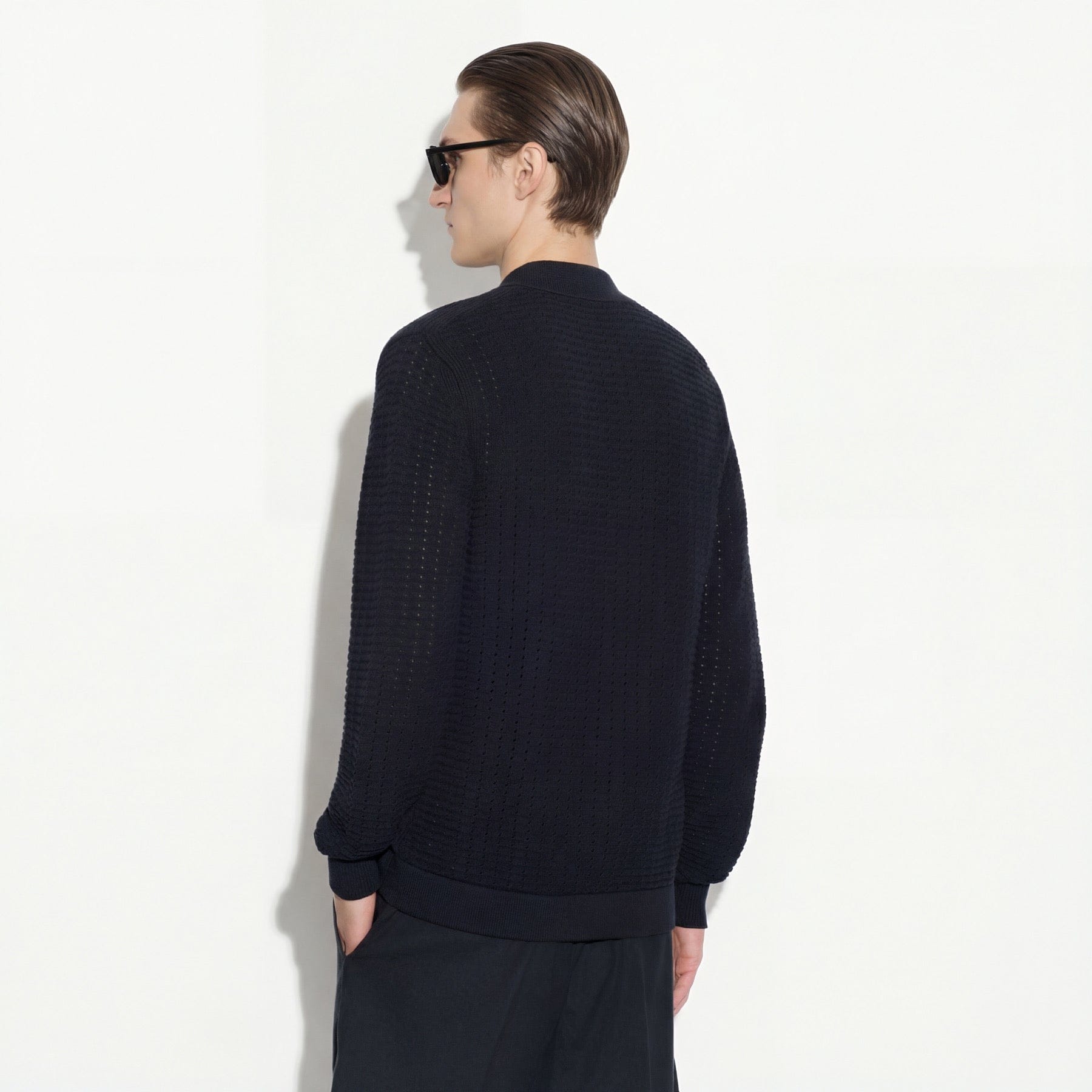 Maglia Cardigan in Cotone Traforato Nero Maglia Cardigan Paolo Pecora