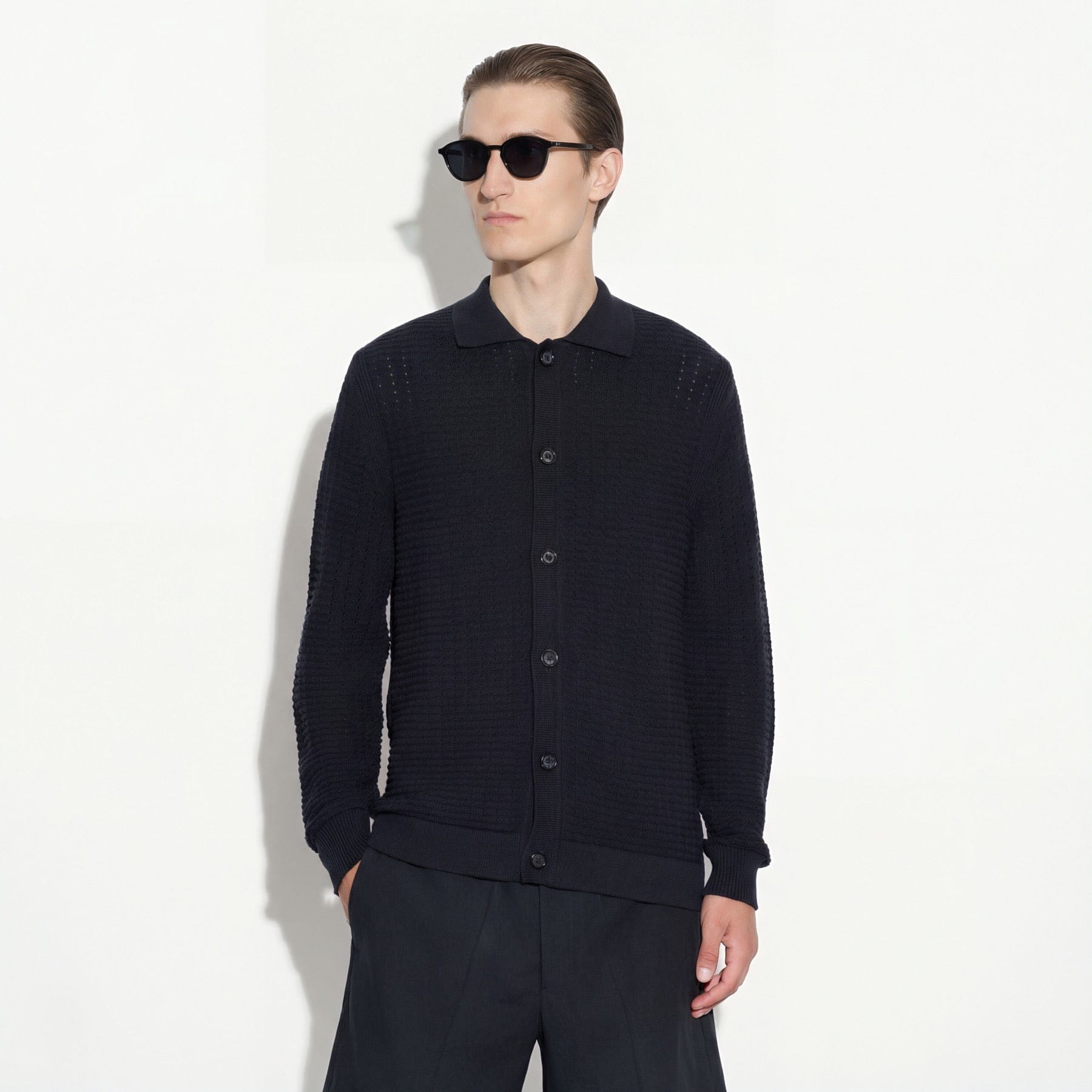 Maglia Cardigan in Cotone Traforato Nero Maglia Cardigan Paolo Pecora