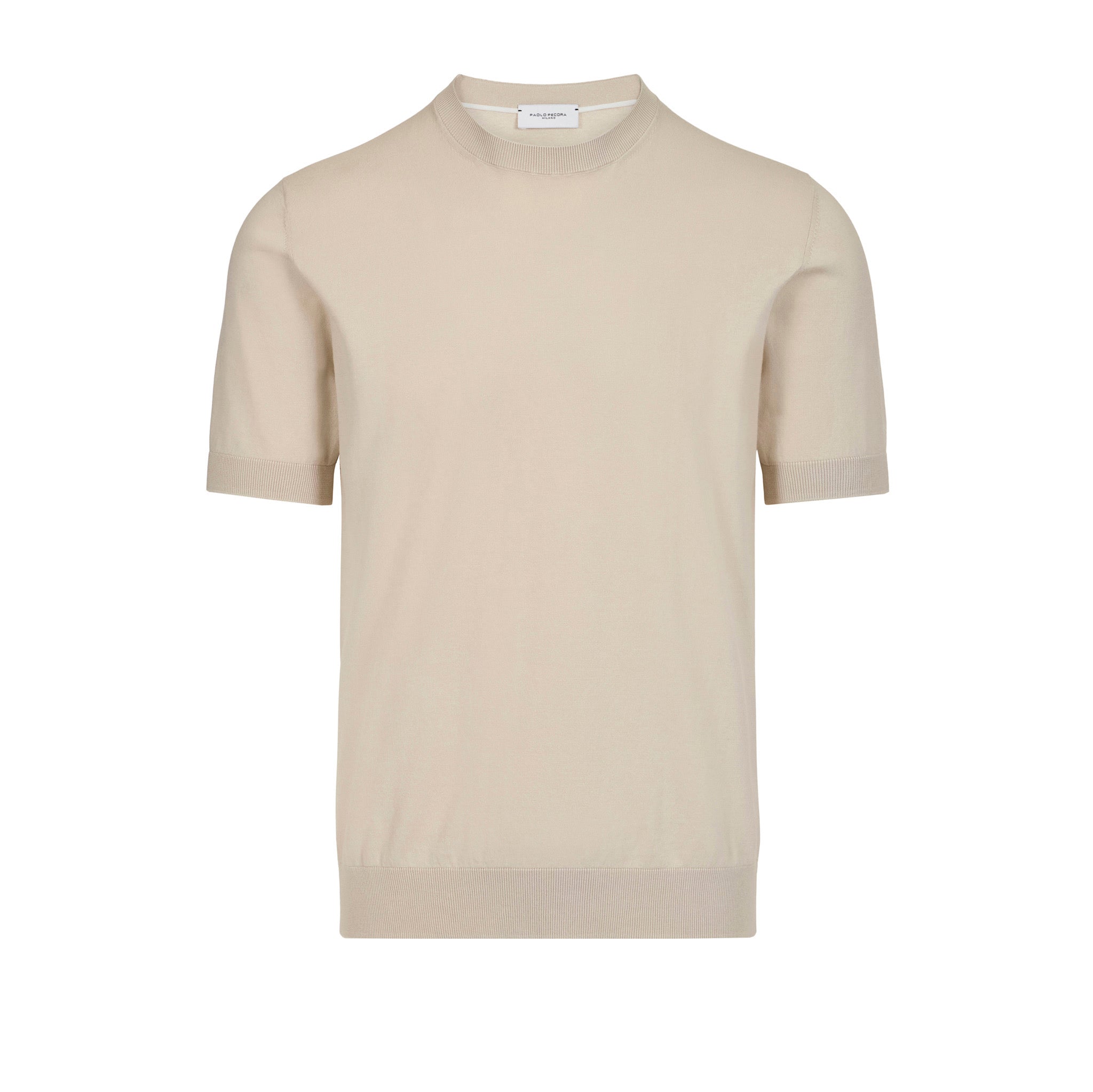 Maglia Girocollo a Maniche Corte in Cotone Beige Maglia Girocollo Paolo Pecora