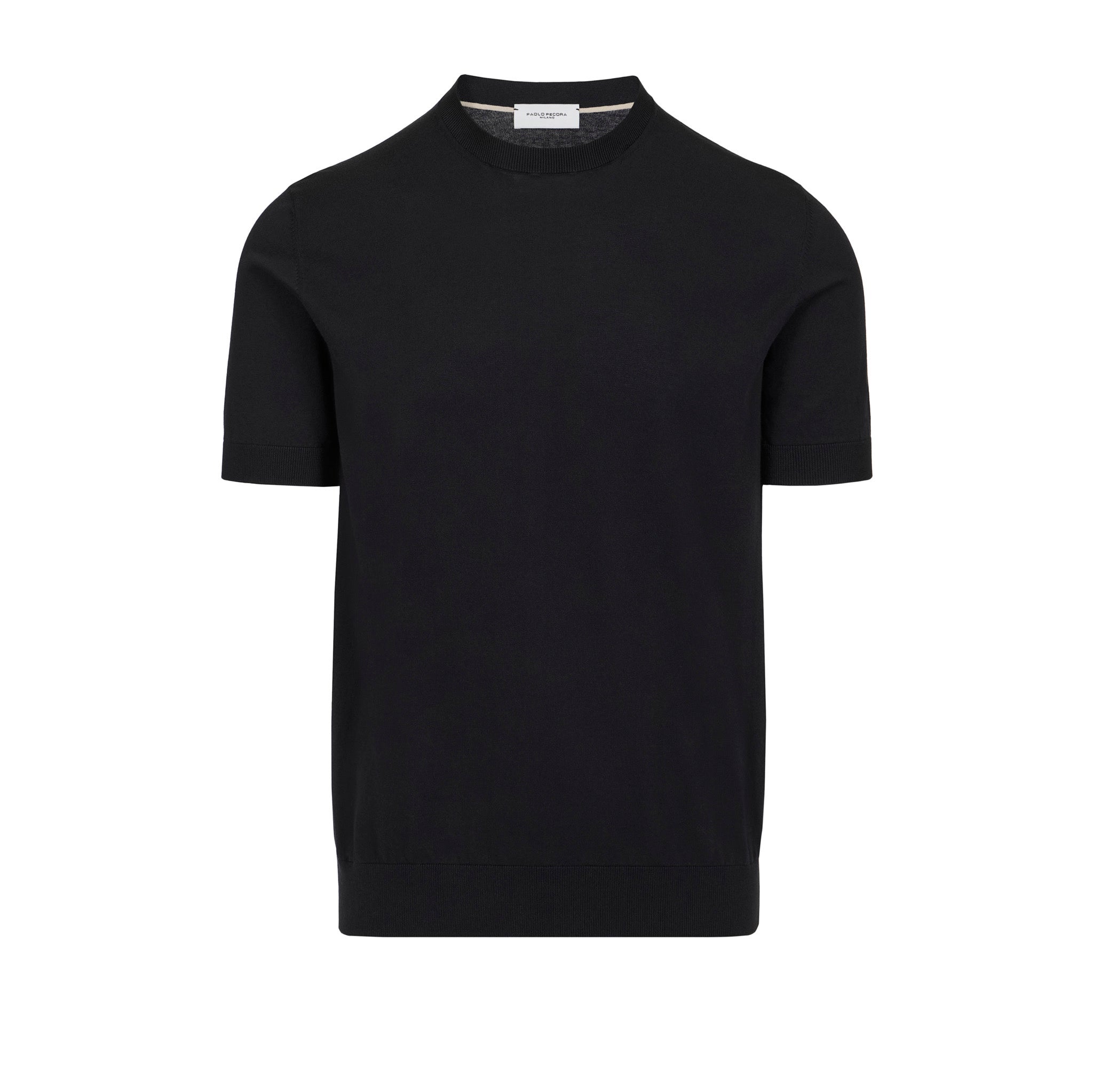 Maglia Girocollo a Maniche Corte in Cotone Nero Maglia Girocollo Paolo Pecora