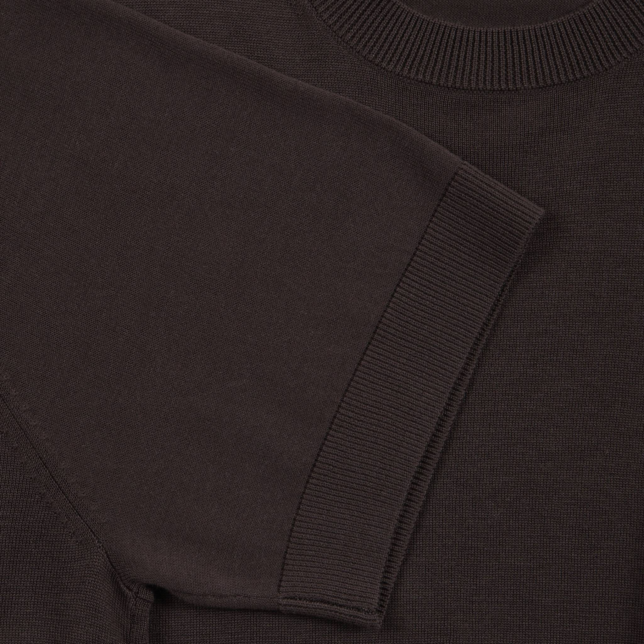 Maglia Girocollo a Maniche Corte in Seta Cotone Marrone Scuro Maglia Girocollo Paolo Pecora