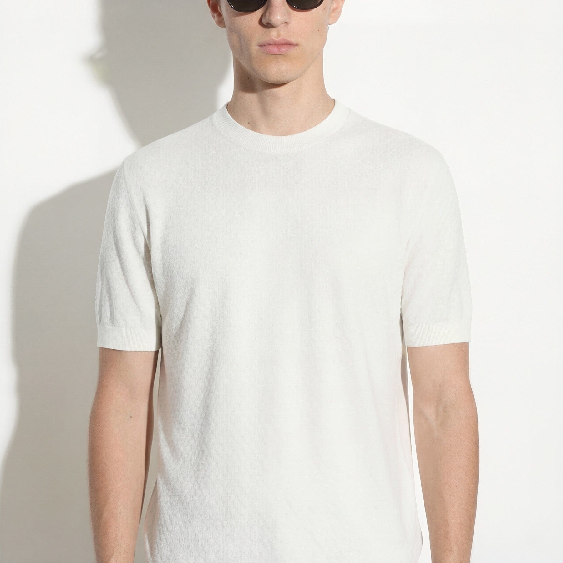 Maglia Girocollo in Cotone Lavorato Panna Maglia Girocollo Paolo Pecora