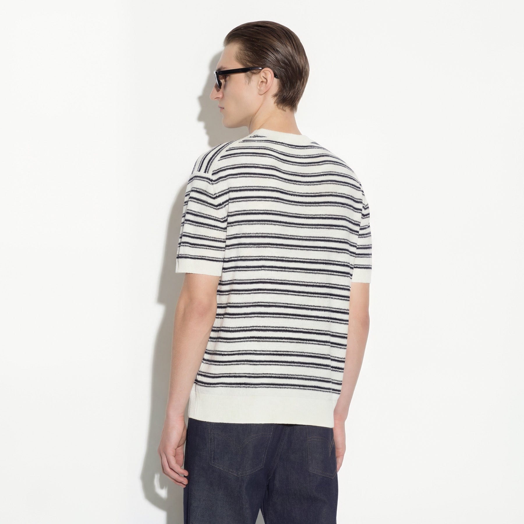 Maglia Girocollo in Seta a Righe Panna Maglia Girocollo Paolo Pecora