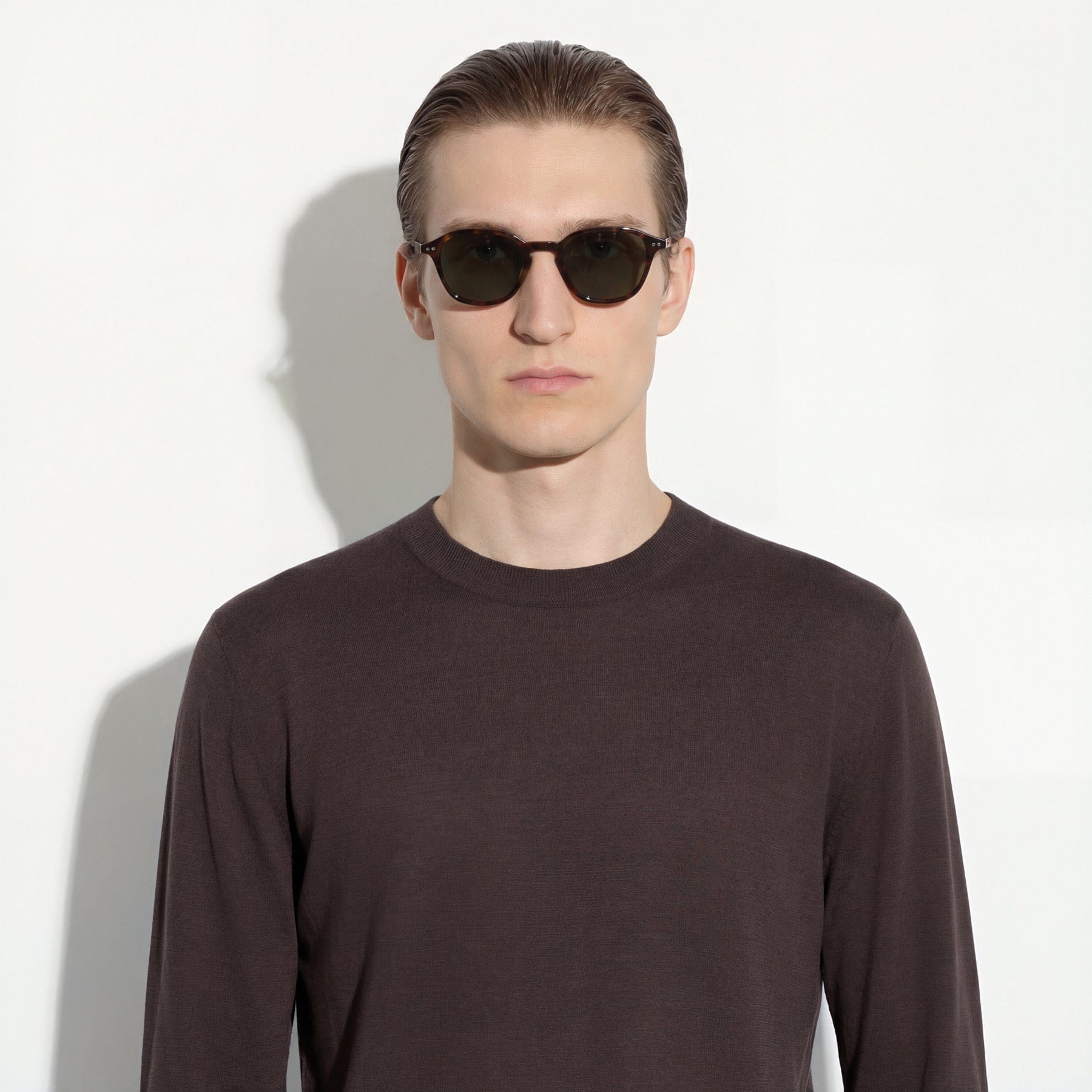Maglia Girocollo in Seta Cotone Marrone Scuro Maglia Girocollo Paolo Pecora