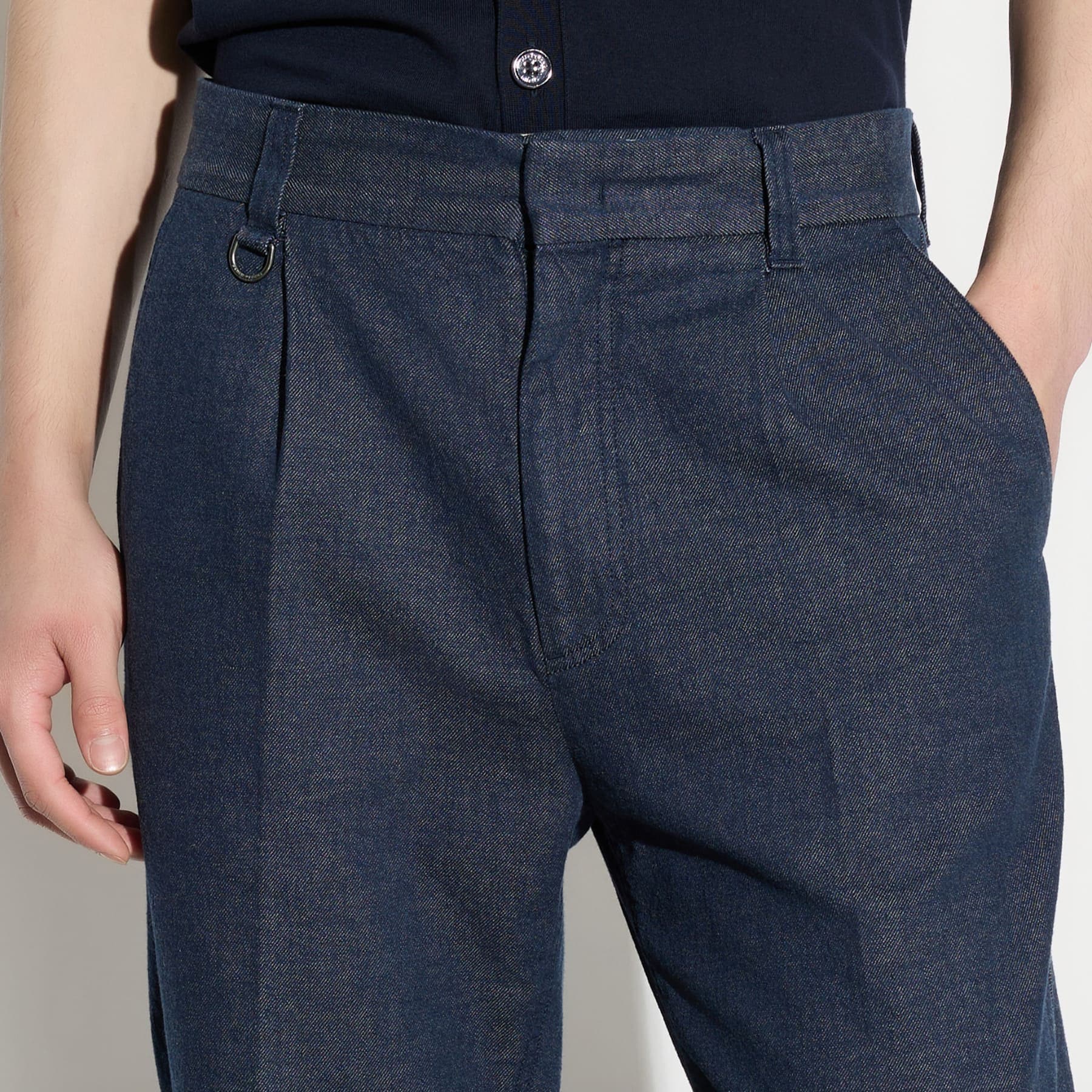 Pantalone Chino Relaxed Fit in Cotone e Lino Blu Pantalone Tessuto Paolo Pecora