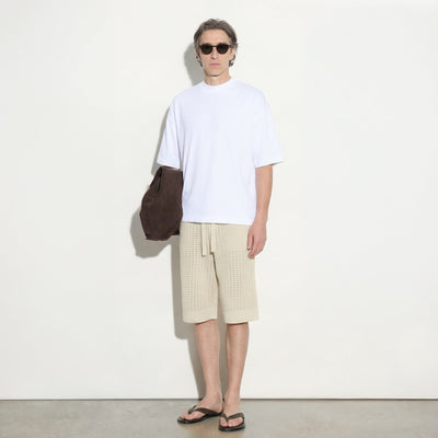 Bermuda con Cintura Elastica in Cotone Traforato Beige Bermuda Maglia Paolo Pecora