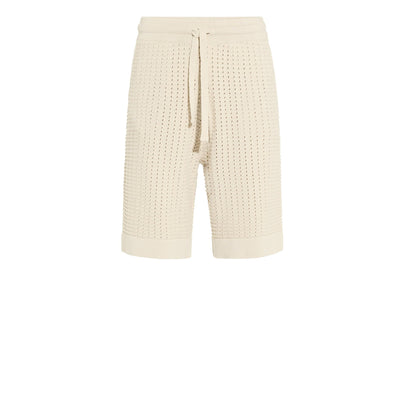 Bermuda con Cintura Elastica in Maglia Traforata Beige Bermuda Maglia Paolo Pecora
