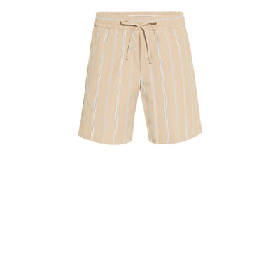 Bermuda con Cintura Elastica in Cotone a Righe Beige e Bianco Bermuda Tessuto Paolo Pecora
