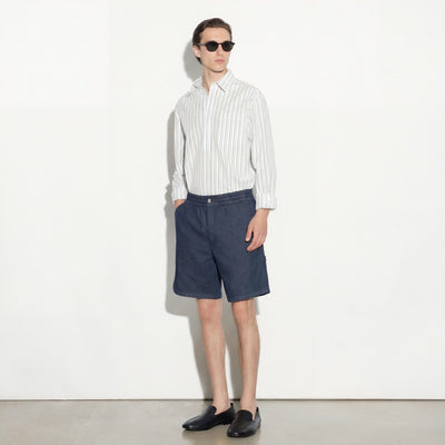 Bermuda con Cintura Elastica in Cotone e Lino Blu Bermuda Tessuto Paolo Pecora