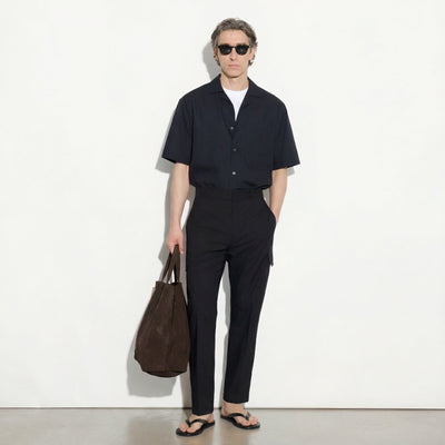 Camicia Boxy Fit a Manica Corta in Cotone Nero Camicia Tessuto Paolo Pecora