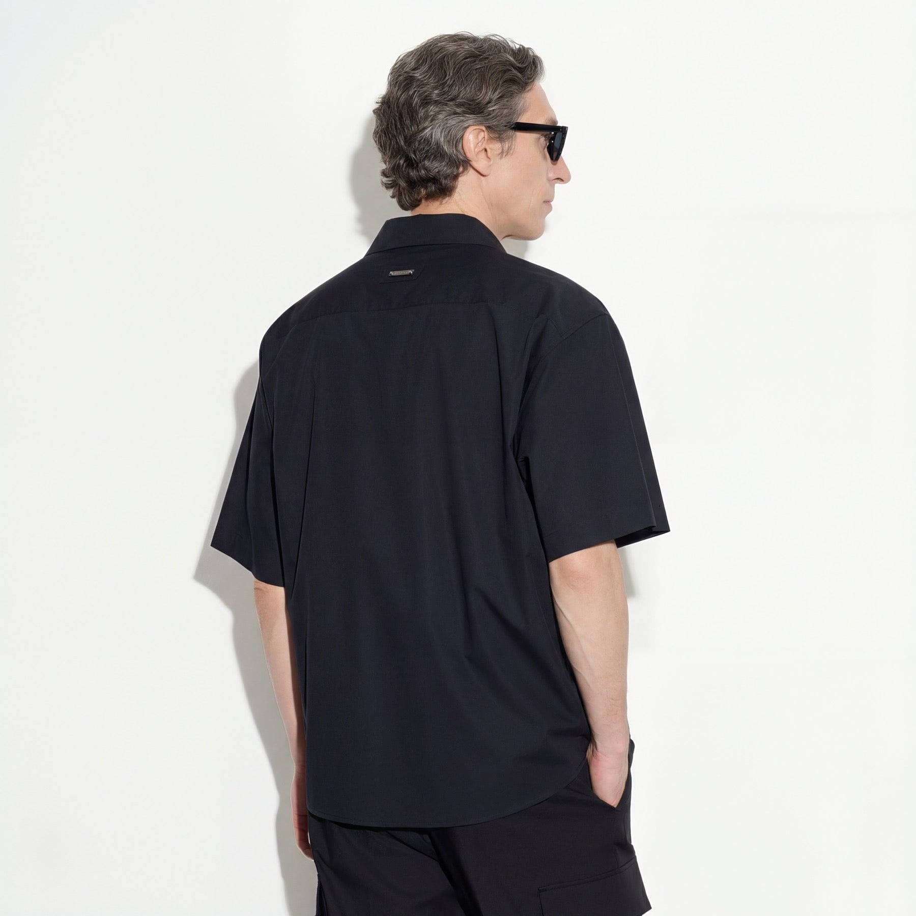 Camicia Boxy Fit a Manica Corta in Cotone Nero Camicia Tessuto Paolo Pecora
