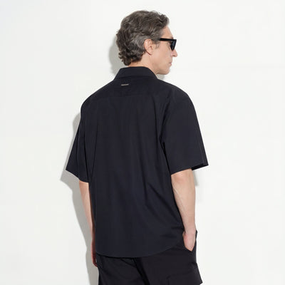 Camicia Boxy Fit a Manica Corta in Cotone Nero Camicia Tessuto Paolo Pecora
