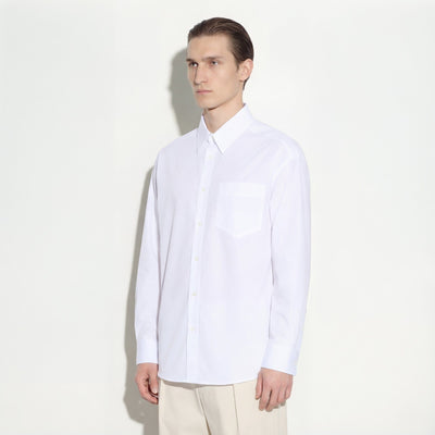 Camicia Boxy Fit a Maniche Lunghe in Cotone Bianco Ottico Camicia Tessuto Paolo Pecora