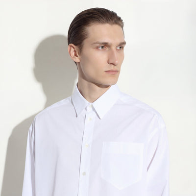 Camicia Boxy Fit a Maniche Lunghe in Cotone Bianco Ottico Camicia Tessuto Paolo Pecora
