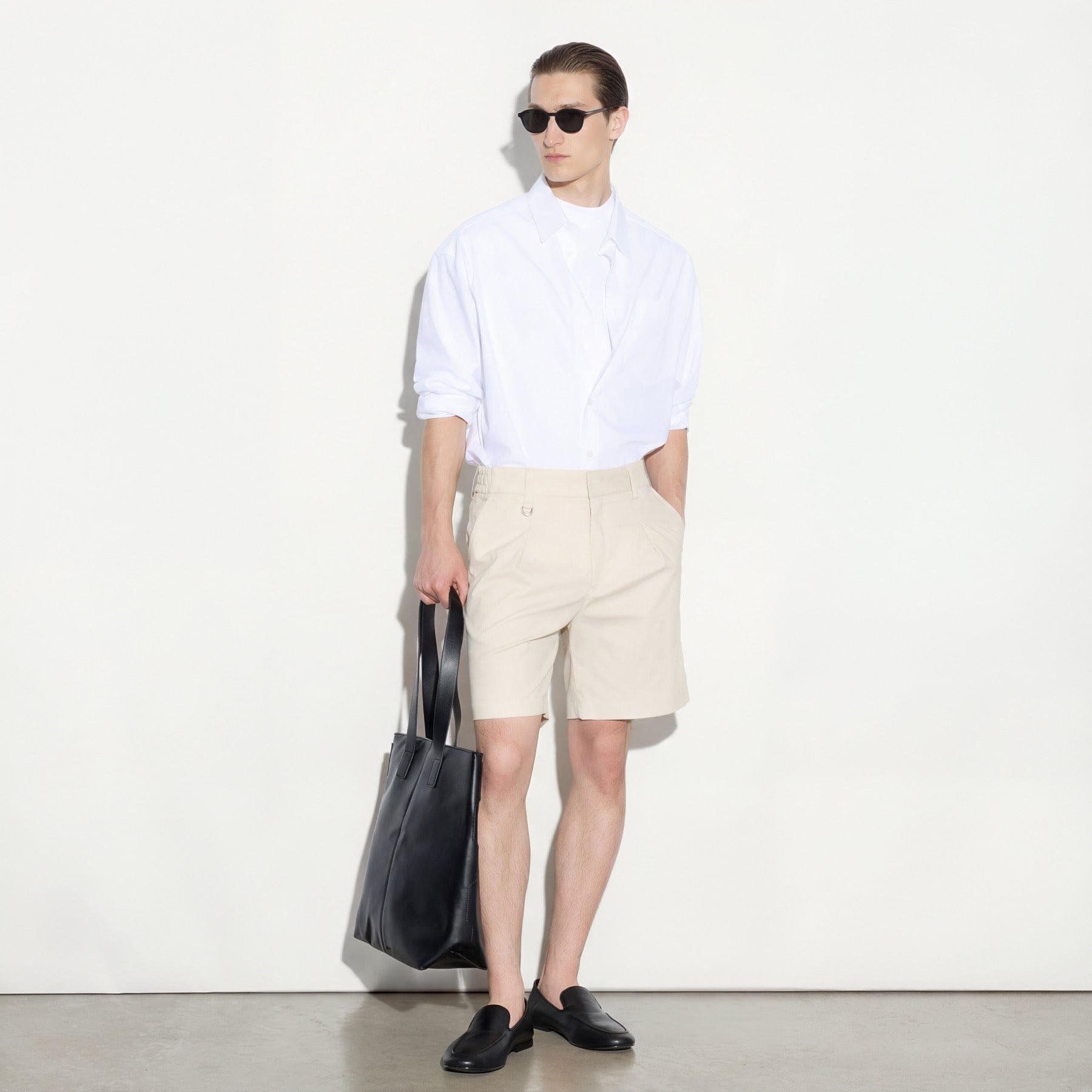 Camicia Boxy Fit a Maniche Lunghe in Cotone Bianco Ottico Camicia Tessuto Paolo Pecora