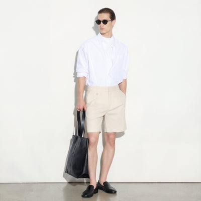 Camicia Boxy Fit a Maniche Lunghe in Cotone Bianco Ottico Camicia Tessuto Paolo Pecora