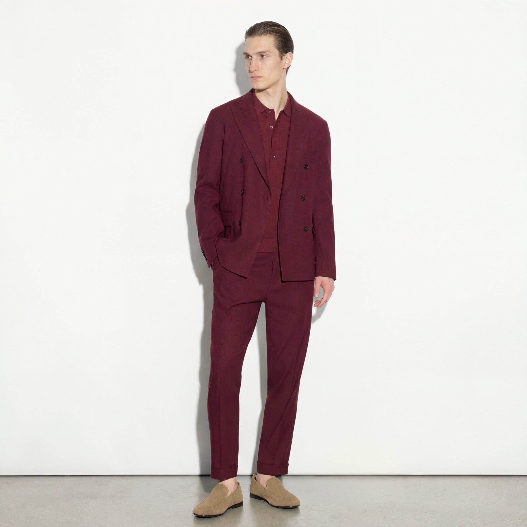 Giacca Doppiopetto in Lino Stretch Mattone Scuro Giacca Tessuto Paolo Pecora