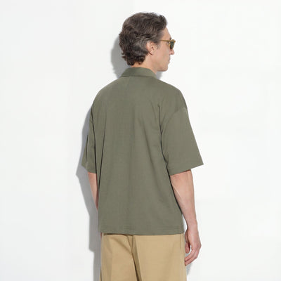 Maglia a Polo Boxy Fit con Collo Aperto in Cotone Verde Scuro Maglia A Polo Paolo Pecora