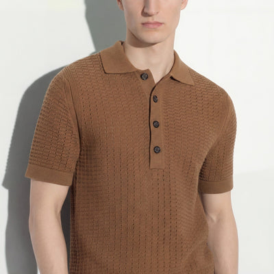 Maglia a Polo in Cotone Traforato Nocciola Maglia A Polo Paolo Pecora