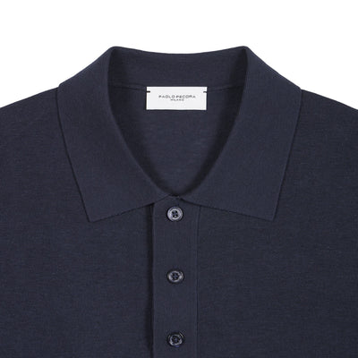 Maglia a Polo in Seta Cotone Blu Maglia A Polo Paolo Pecora