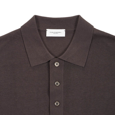 Maglia a Polo in Seta Cotone Marrone Scuro Maglia A Polo Paolo Pecora