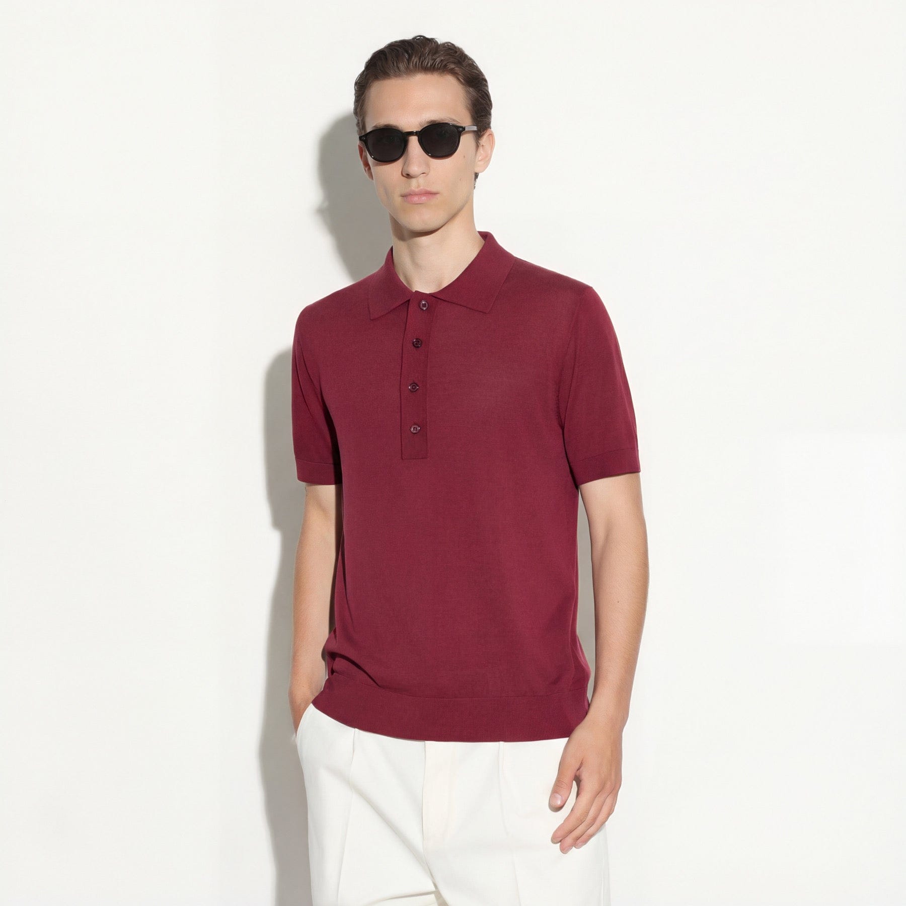 Maglia a Polo in Seta Cotone Mattone Scuro Maglia A Polo Paolo Pecora