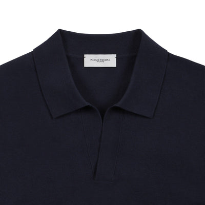 Maglia a Polo Loose Fit con Collo Aperto in Cotone Blu Maglia A Polo Paolo Pecora