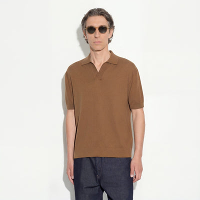 Maglia a Polo Loose Fit con Collo Aperto in Cotone Nocciola Maglia A Polo Paolo Pecora