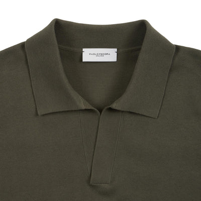 Maglia a Polo Loose Fit con Collo Aperto in Cotone Verde Scuro Maglia A Polo Paolo Pecora
