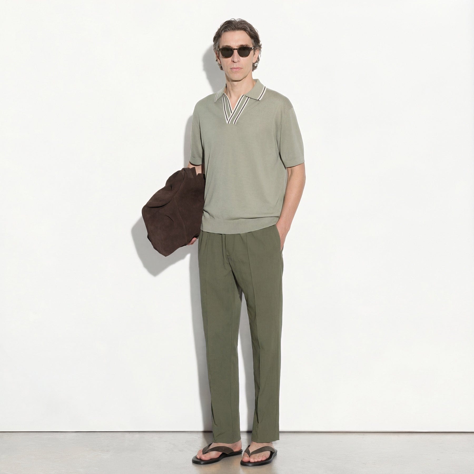Maglia a Polo Loose Fit in Seta Cotone con Collo a Contrasto Militare Maglia A Polo Paolo Pecora