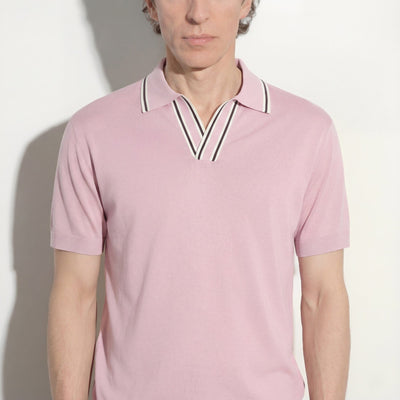 Maglia a Polo Loose Fit in Seta Cotone con Collo a Contrasto Rosa Maglia A Polo Paolo Pecora