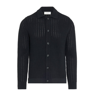 Maglia Cardigan Traforata in Cotone Nero Maglia Cardigan Paolo Pecora