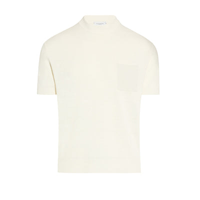 Maglia Girocollo con Tasca a Maniche Corte in Seta Panna Maglia Girocollo Paolo Pecora