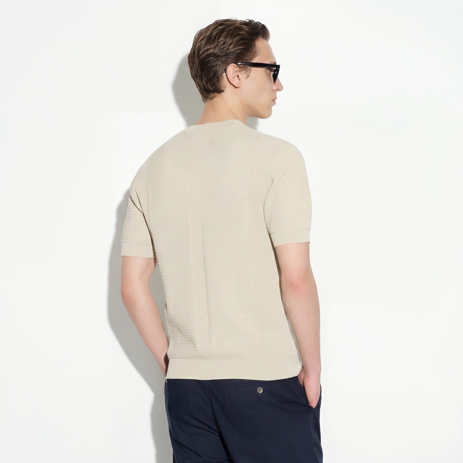 Maglia Girocollo in Cotone Lavorato Beige Maglia Girocollo Paolo Pecora