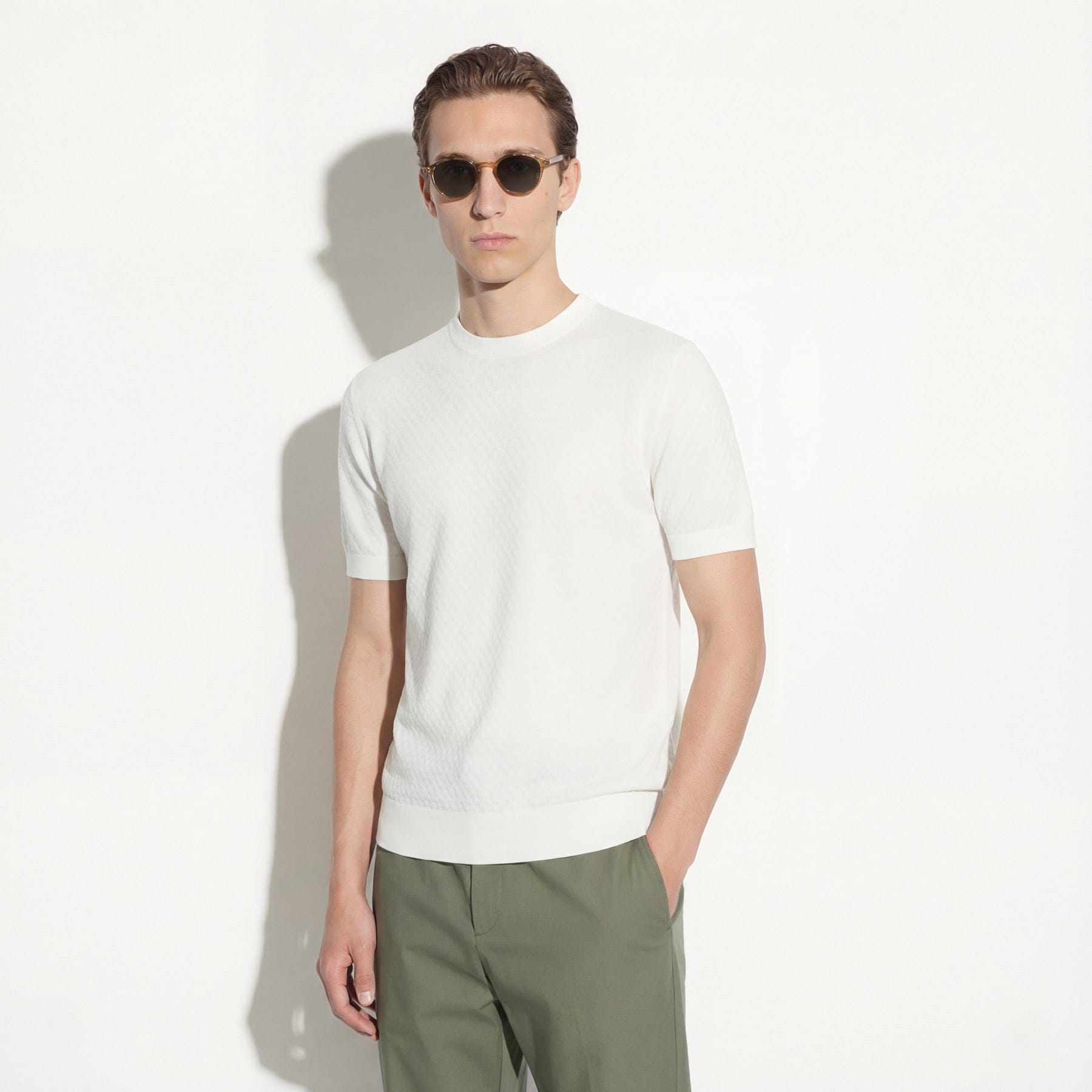 Maglia Girocollo in Cotone Lavorato Panna Maglia Girocollo Paolo Pecora
