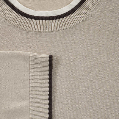 Maglia Girocollo in Seta Cotone con Profili a Contrasto Beige Maglia Girocollo Paolo Pecora