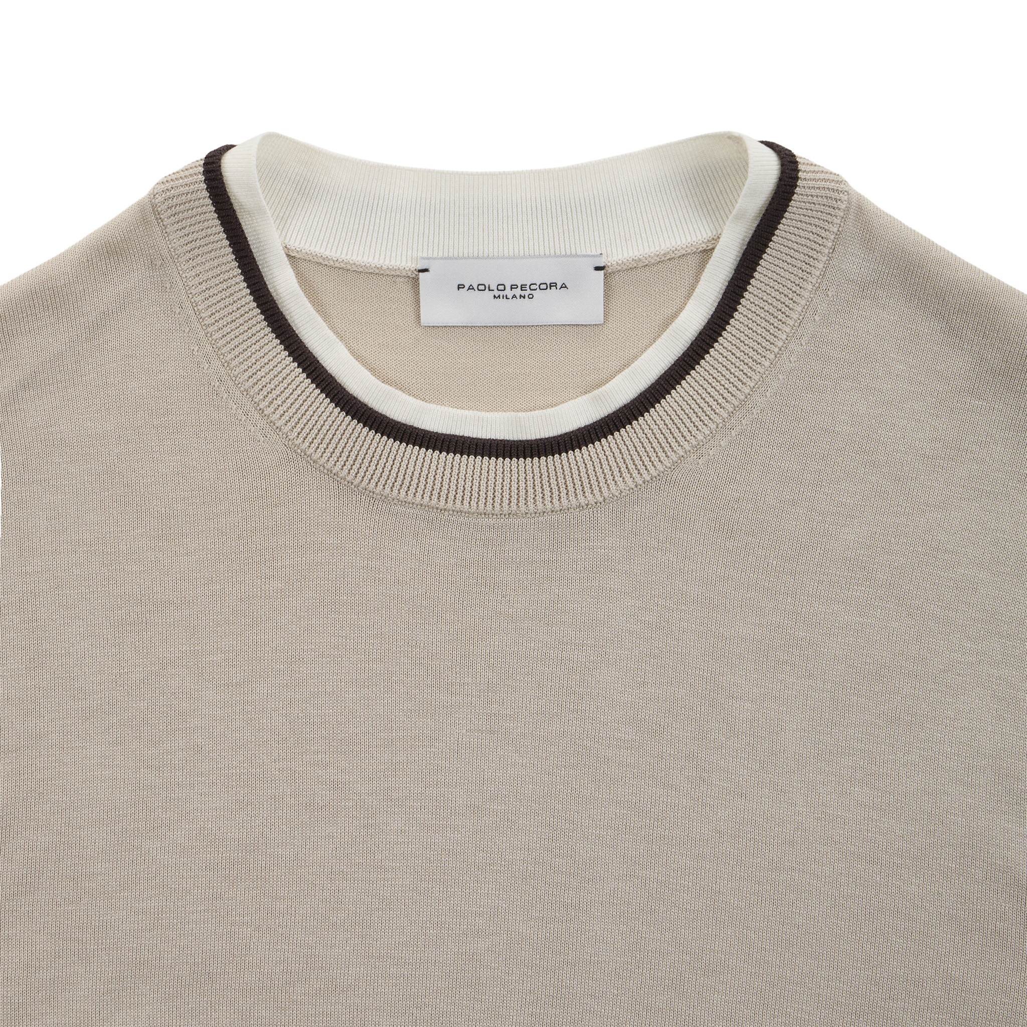 Maglia Girocollo in Seta Cotone con Profili a Contrasto Beige Maglia Girocollo Paolo Pecora