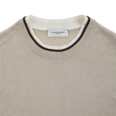 Maglia Girocollo in Seta Cotone con Profili a Contrasto Beige Maglia Girocollo Paolo Pecora