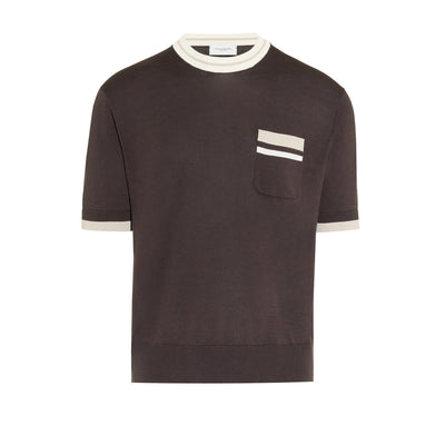 Maglia Girocollo in Seta Cotone con Profili a Contrasto Marrone Scuro Maglia Girocollo Paolo Pecora