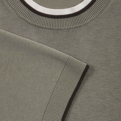 Maglia Girocollo in Seta Cotone con Profili a Contrasto Militare Maglia Girocollo Paolo Pecora