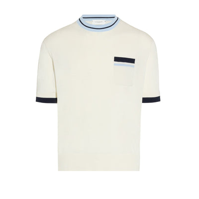 Maglia Girocollo in Seta Cotone con Profili a Contrasto Panna Maglia Girocollo Paolo Pecora